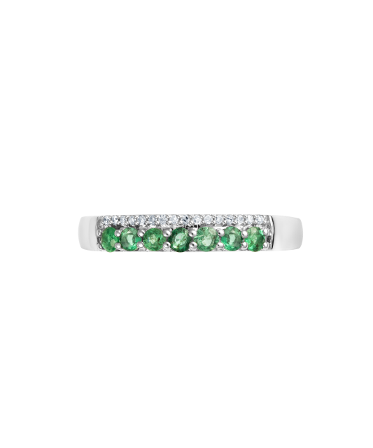 White gold ring with diamonds and emeralds