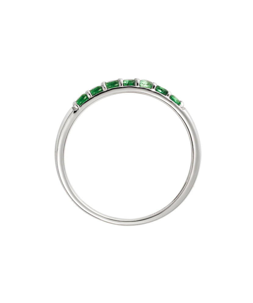 White gold ring with diamonds and emeralds