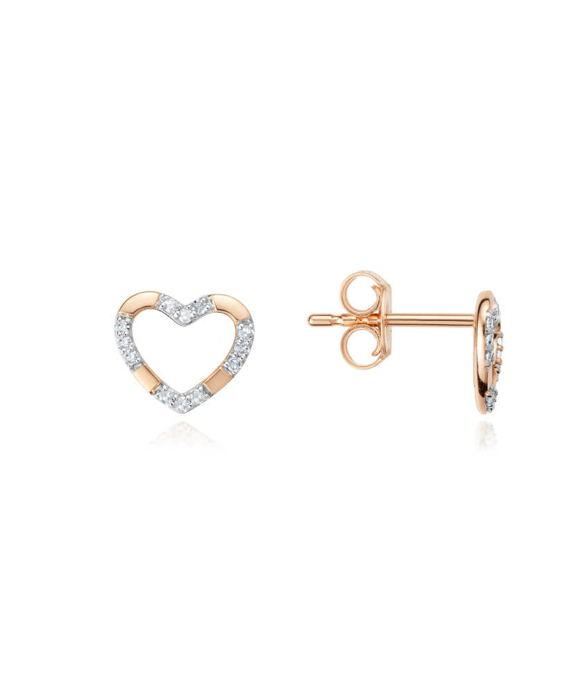 Gold earrings with diamonds "Heart"