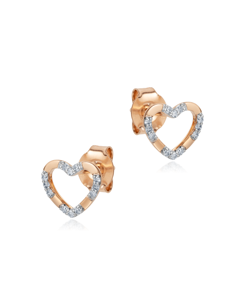 Gold earrings with diamonds "Heart"