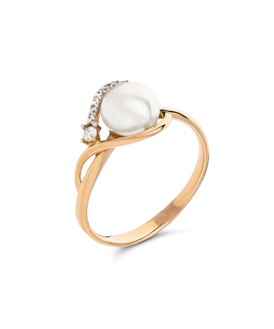 Gold ring with pearl and zircons