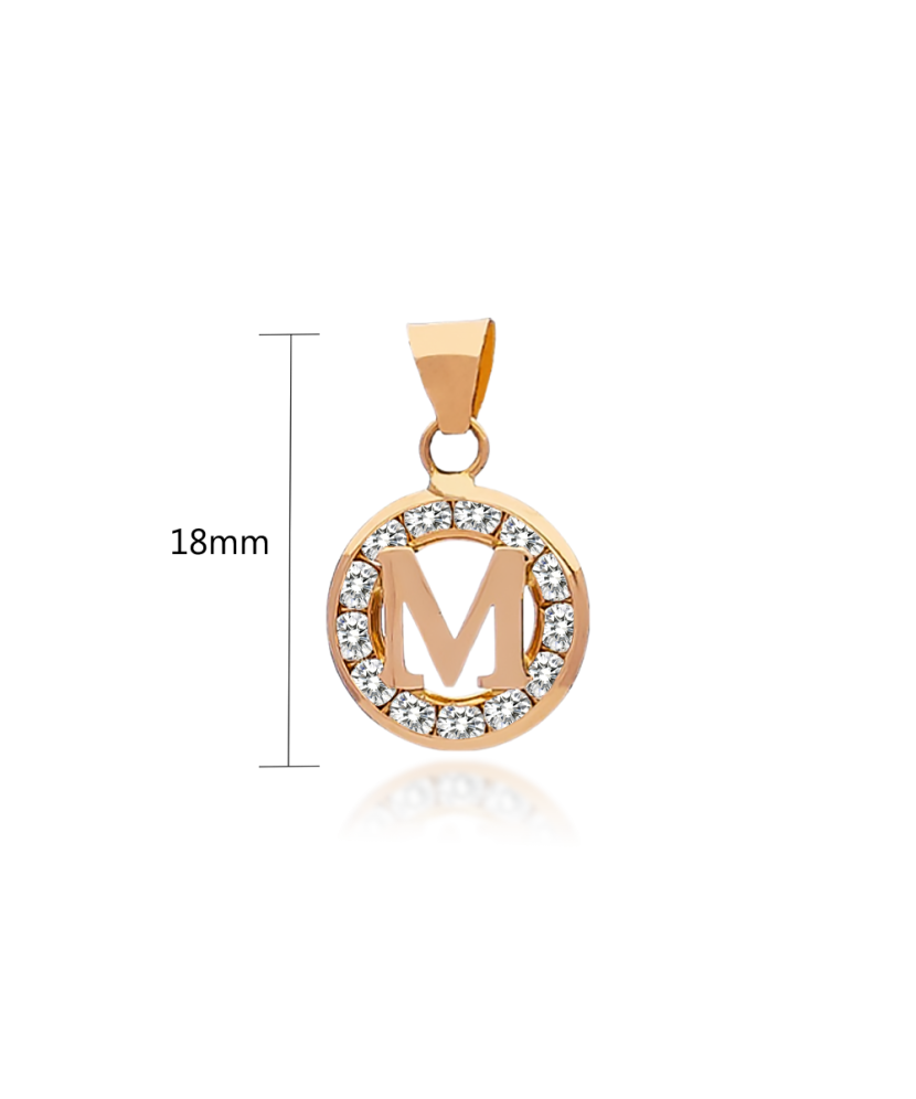Gold pendant with zircons Letter M