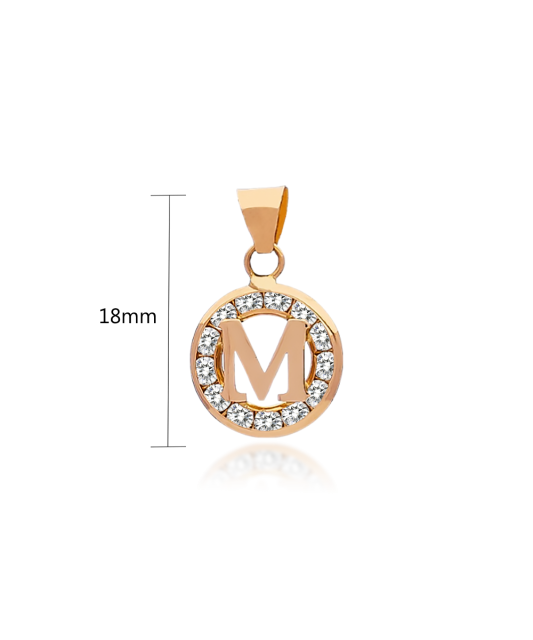 Gold pendant with zircons Letter M