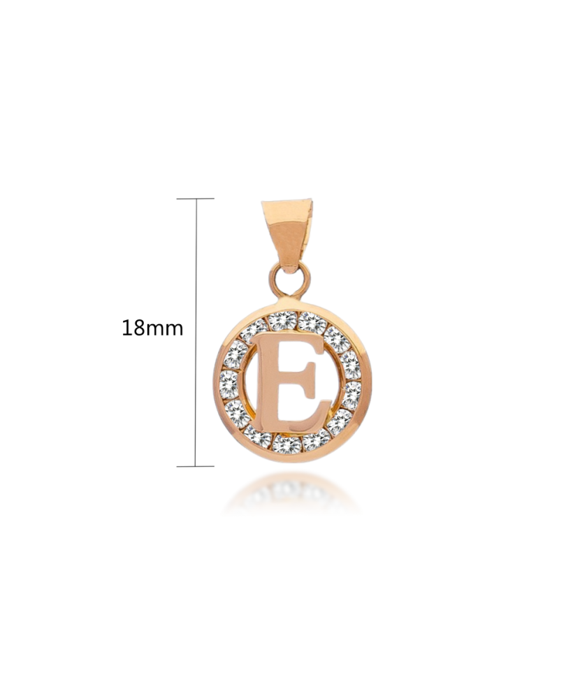Gold pendant with zircons Letter E Gold pendant with zircons Letter E