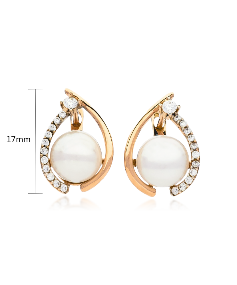 Gold earrings with pearls and zircons