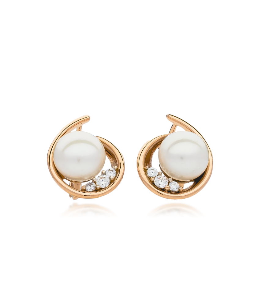 Gold earrings with pearls and zircons