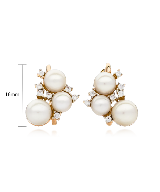 Gold earrings with pearls and zircons