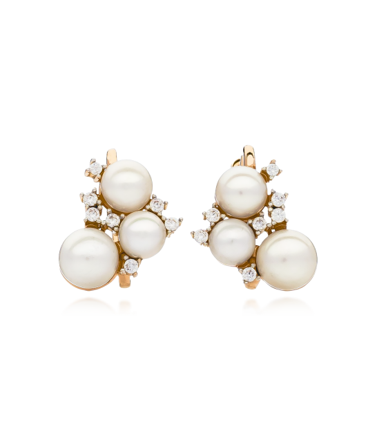 Gold earrings with pearls and zircons