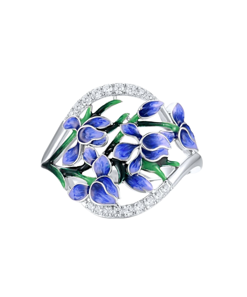 Кольцо из серебра с эмалью и фианитами