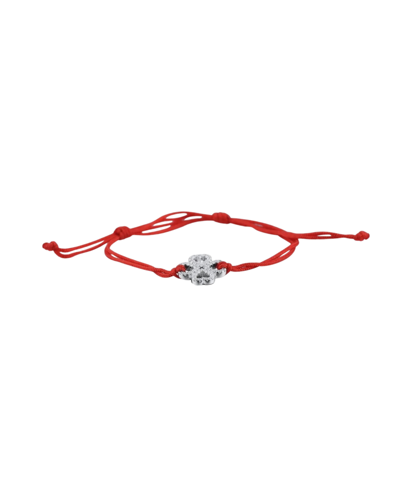 Red string bracelet with a silver pendant and zirconium "Dobilas"