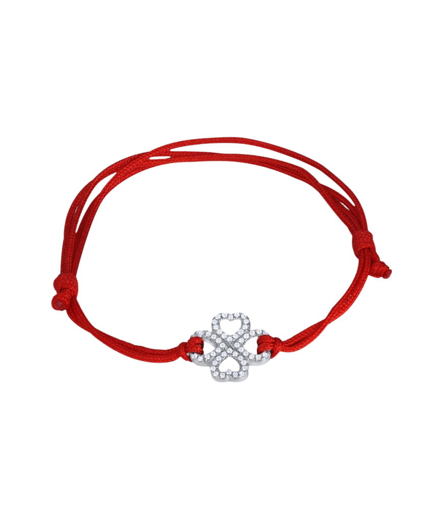 Red string bracelet with a silver pendant and zirconium "Dobilas"