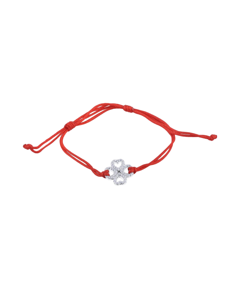 Red string bracelet with a silver pendant and zirconium "Dobilas"