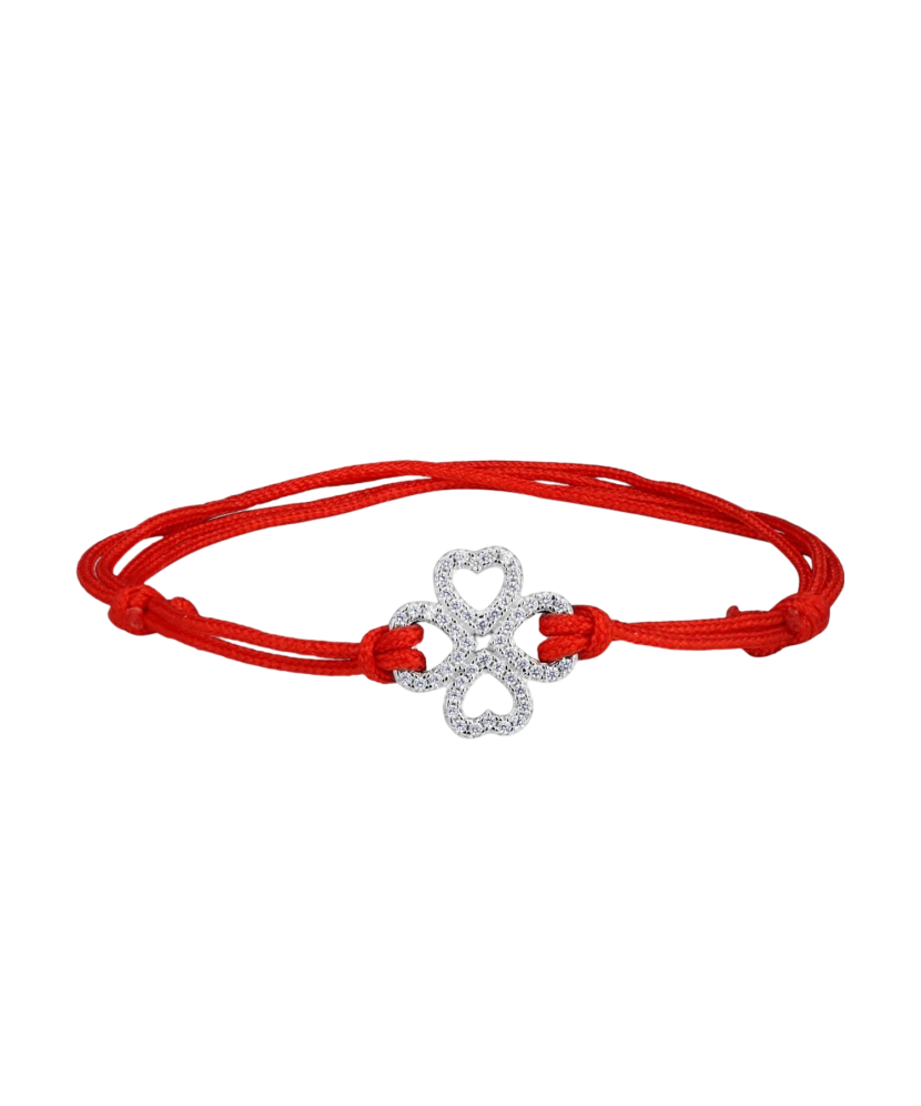 Red string bracelet with a silver pendant and zirconium "Dobilas"