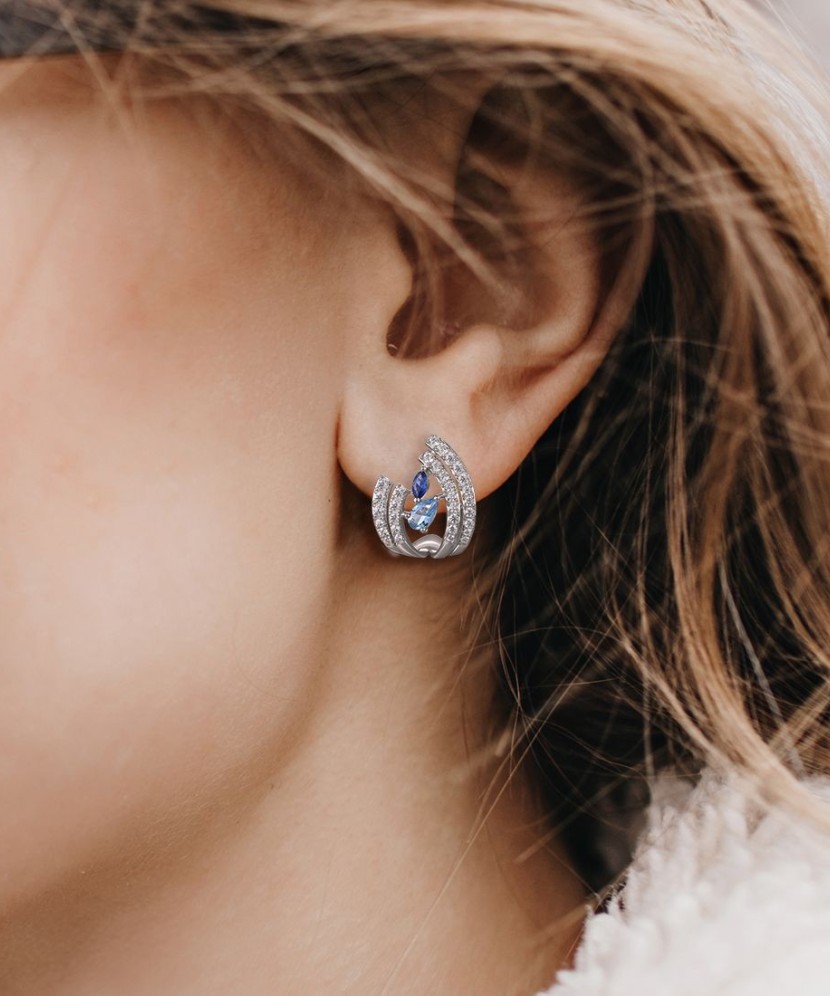 Серьги из серебра с цирконом и шпинели