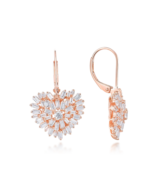 Серьги из позолоченного серебра с цирконами "Сердечки"