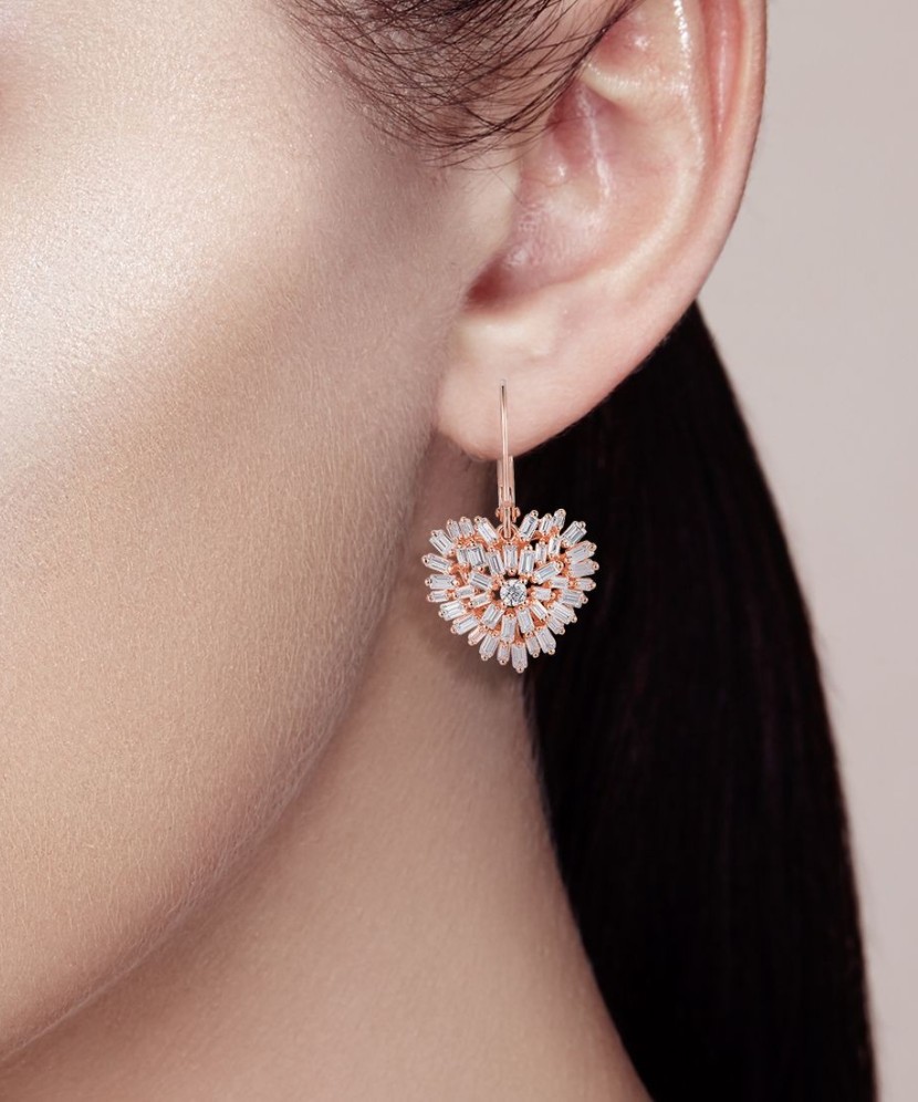 Gilded sterling silver earrings with zircons "hearts"