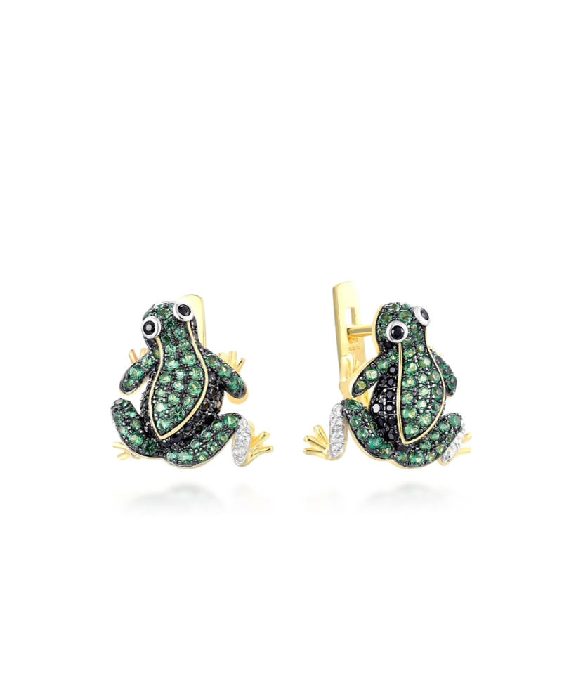 Серебряные позолоченные серьги со шпинелями и цирконами