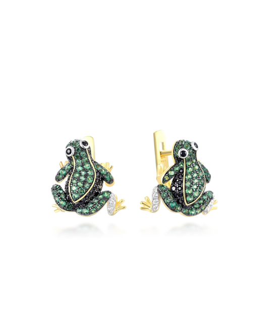 Серебряные позолоченные серьги со шпинелями и цирконами