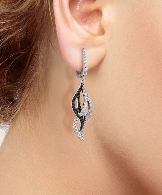 Серьги из серебра с цирконом и шпинели