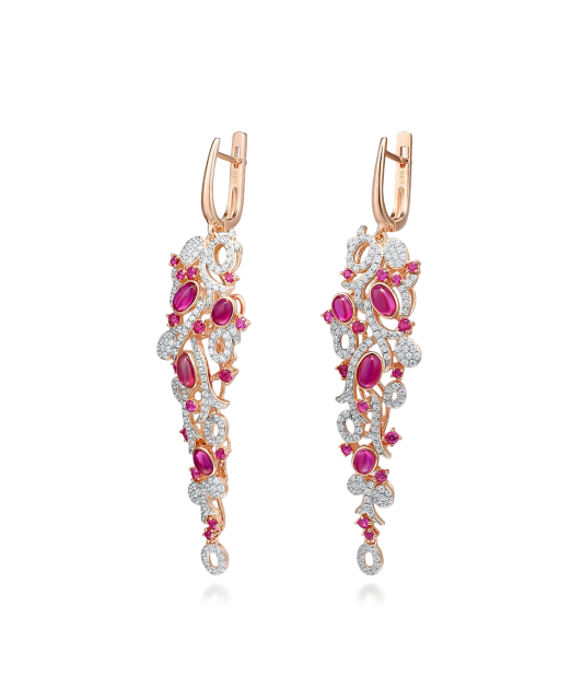 Gilded Sterling Silver earrings with nano rubies and zircons