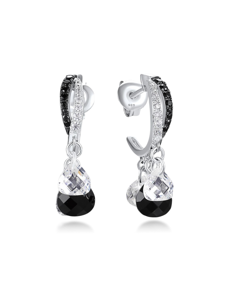 Серебряные серьги с ониксом и шпинелью