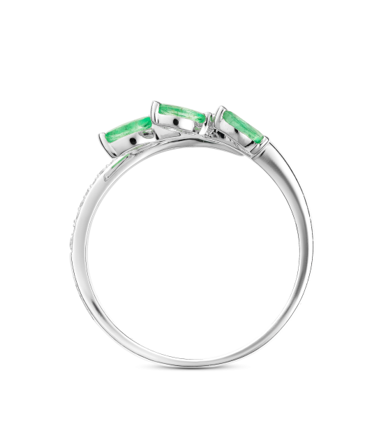 White gold ring with diamonds and emeralds