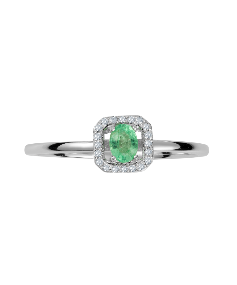 White gold ring with emerald and diamonds