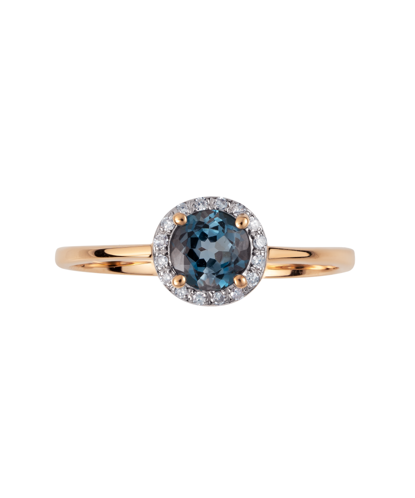 Gold ring with diamonds and London topaz