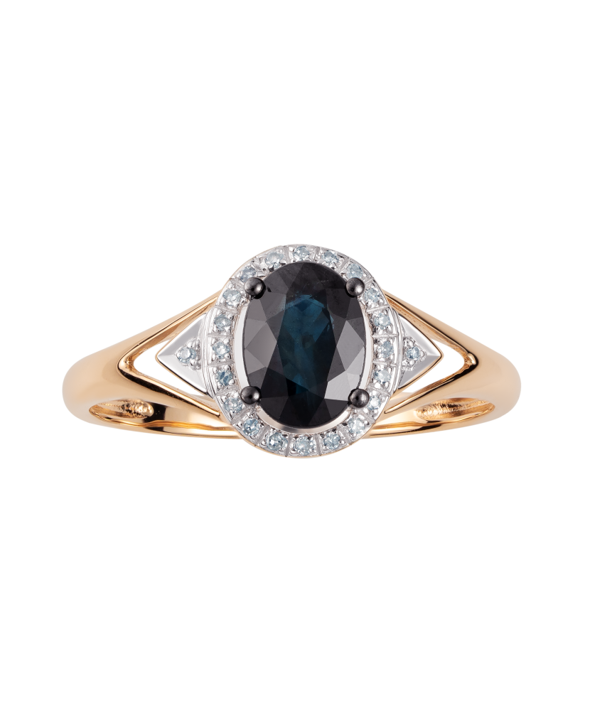 Gold ring with sapphire and diamonds