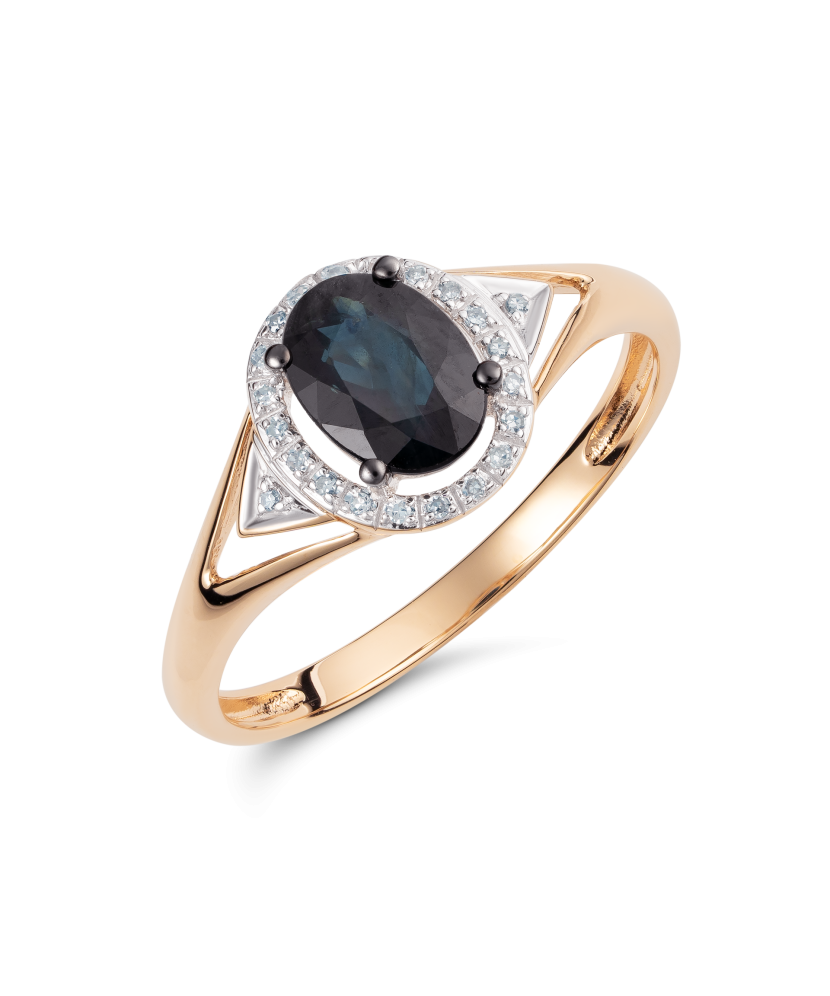 Gold ring with sapphire and diamonds