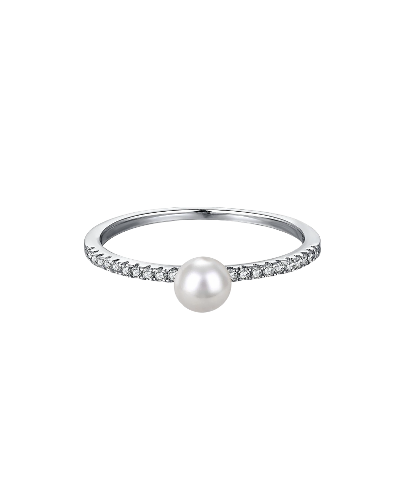 Sterling silver ring with pearl and zircons