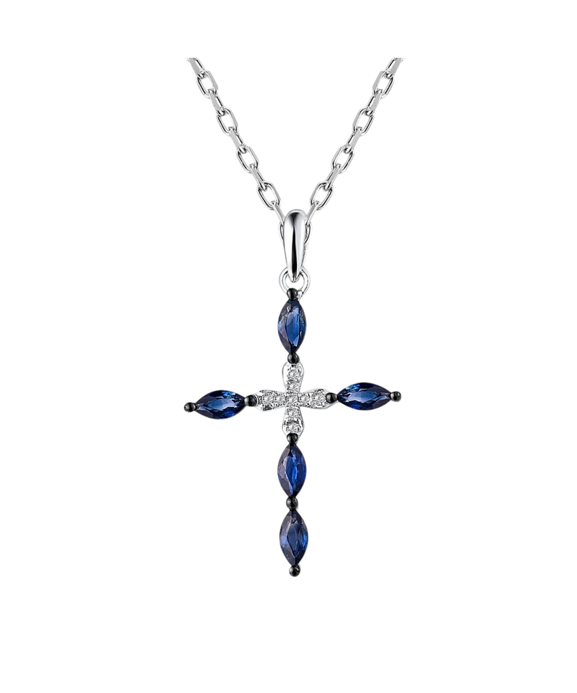Подвеска из белого золота с бриллиантами и сапфирами "Крест" Подвеска из белого золота с бриллиантами и сапфирами "Крест"