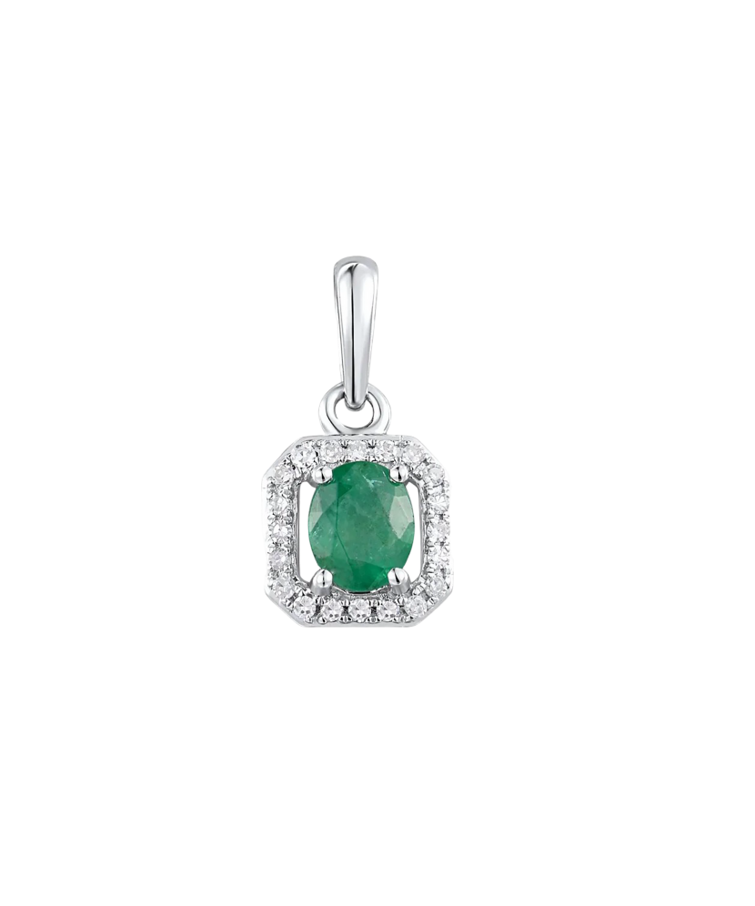 White gold pendant with diamonds and emerald