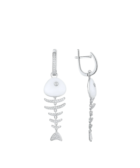 Серебряные серьги с цирконами и керамикой