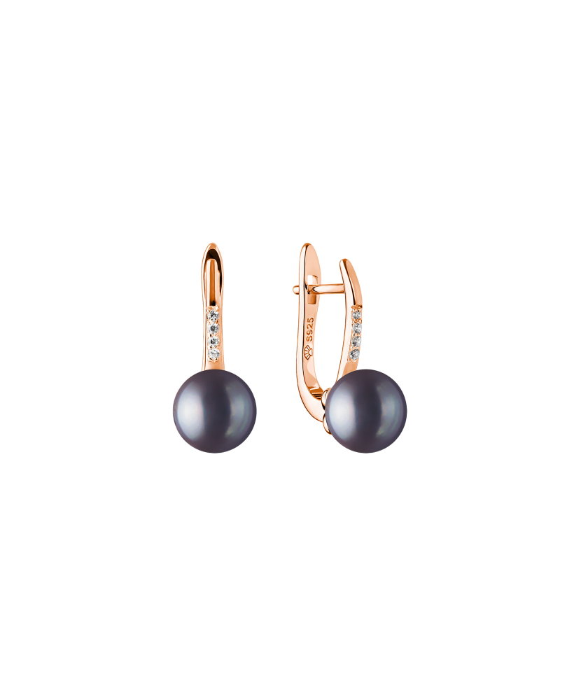 Gilded sterling silver earrings with pearls and zircons