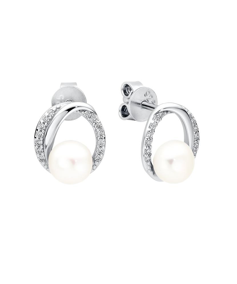 Серьги из серебра с жемчугом и цирконами