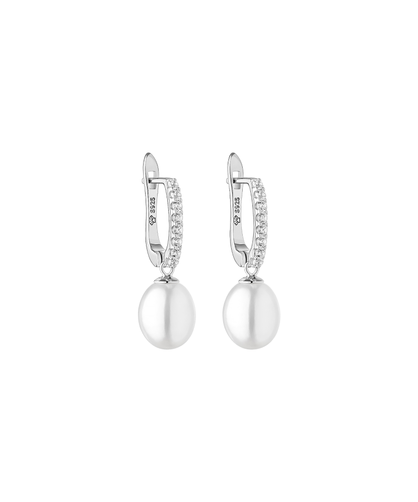 Sterling silver earrings with pearls and zircons Sterling silver earrings with pearls and zircons
