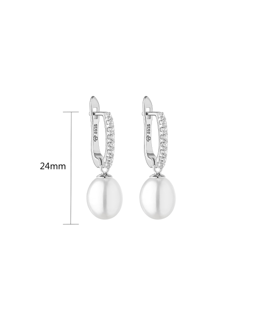Sterling silver earrings with pearls and zircons