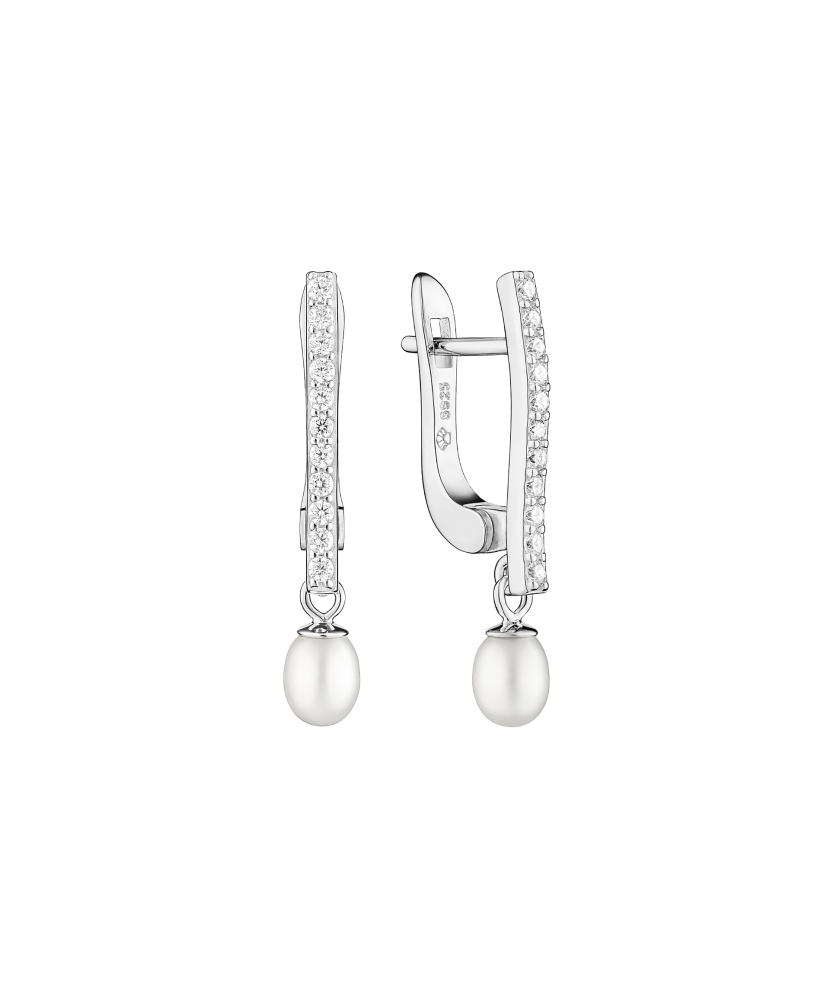 Sterling silver earrings with pearls and zircons