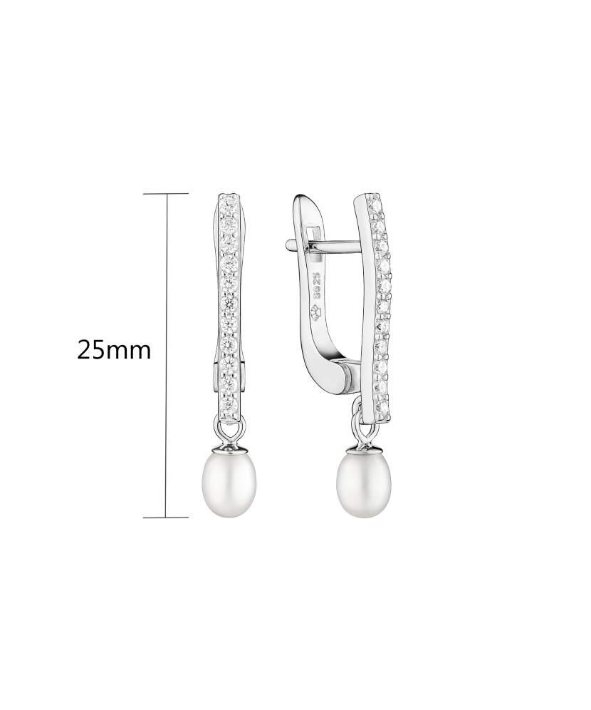 Серьги из серебра с жемчугом и цирконами