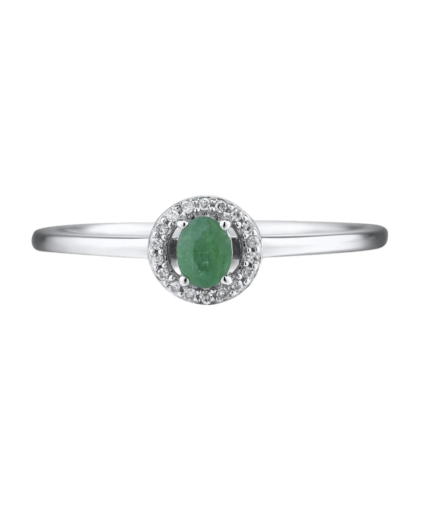 White gold ring with emerald and diamonds