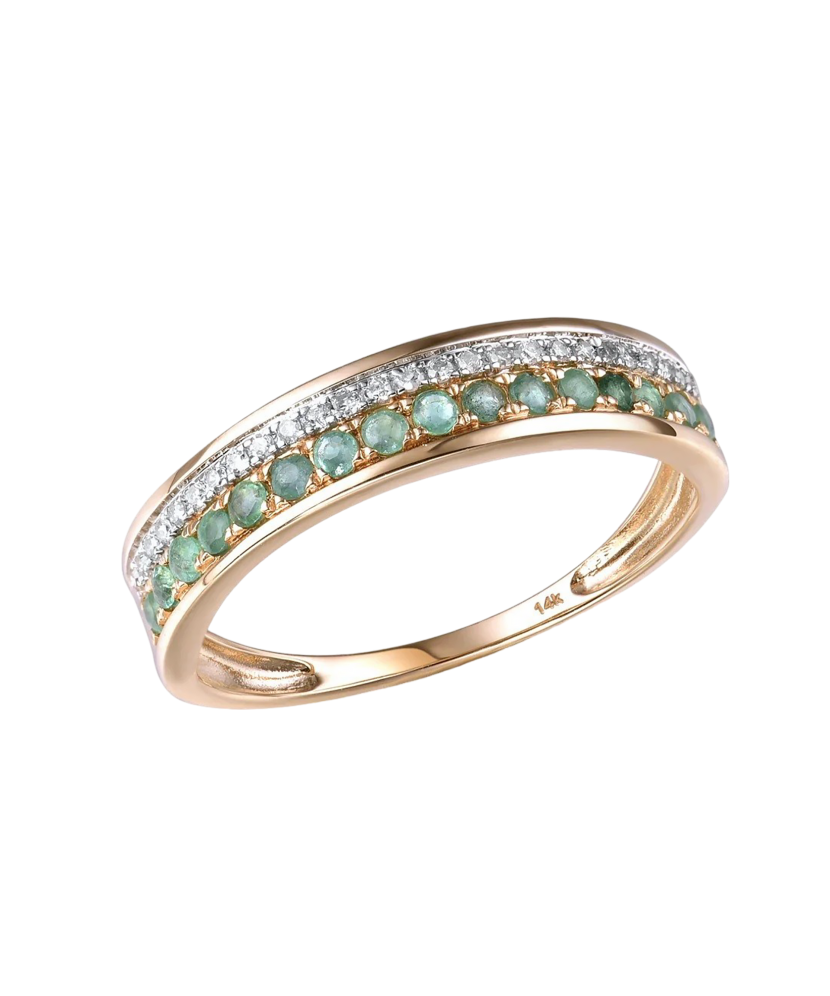Gold ring with diamonds and emeralds