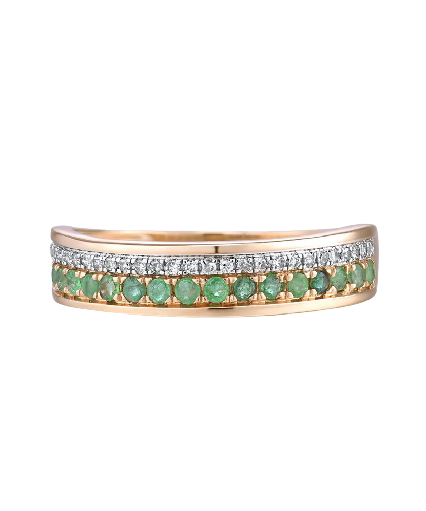 Gold ring with diamonds and emeralds
