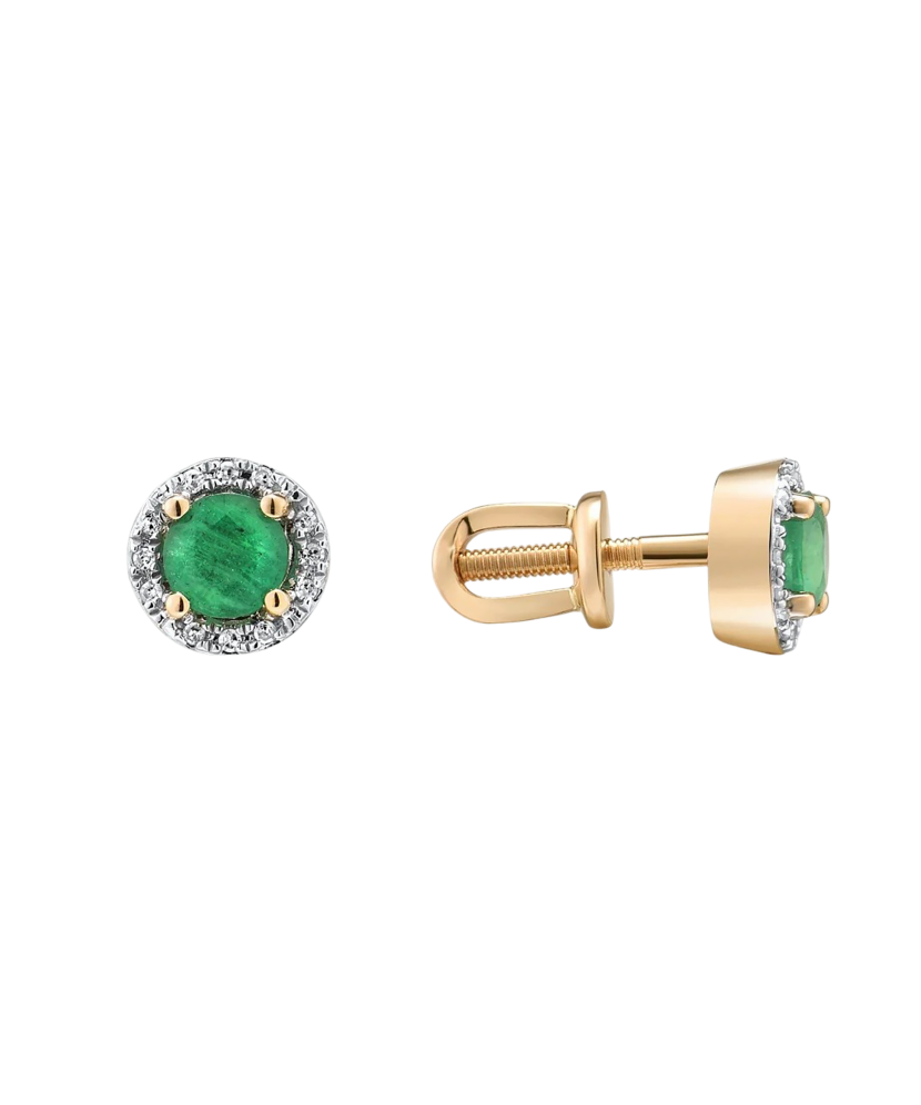 Gold earrings with emeralds and diamonds
