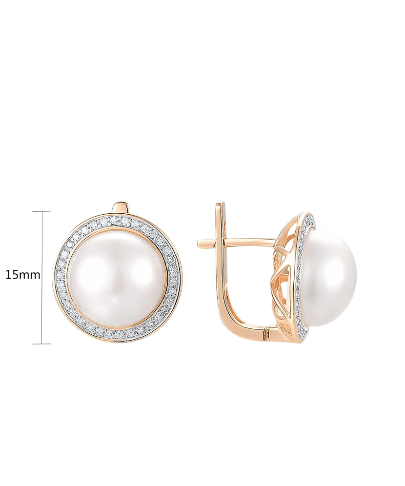 Gold earrings with diamonds and pearls