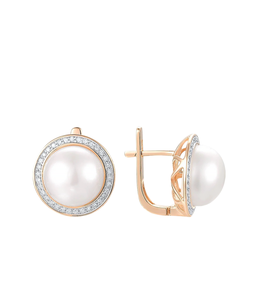 Серьги из золота с бриллиантами и жемчугом Серьги из золота с бриллиантами и жемчугом