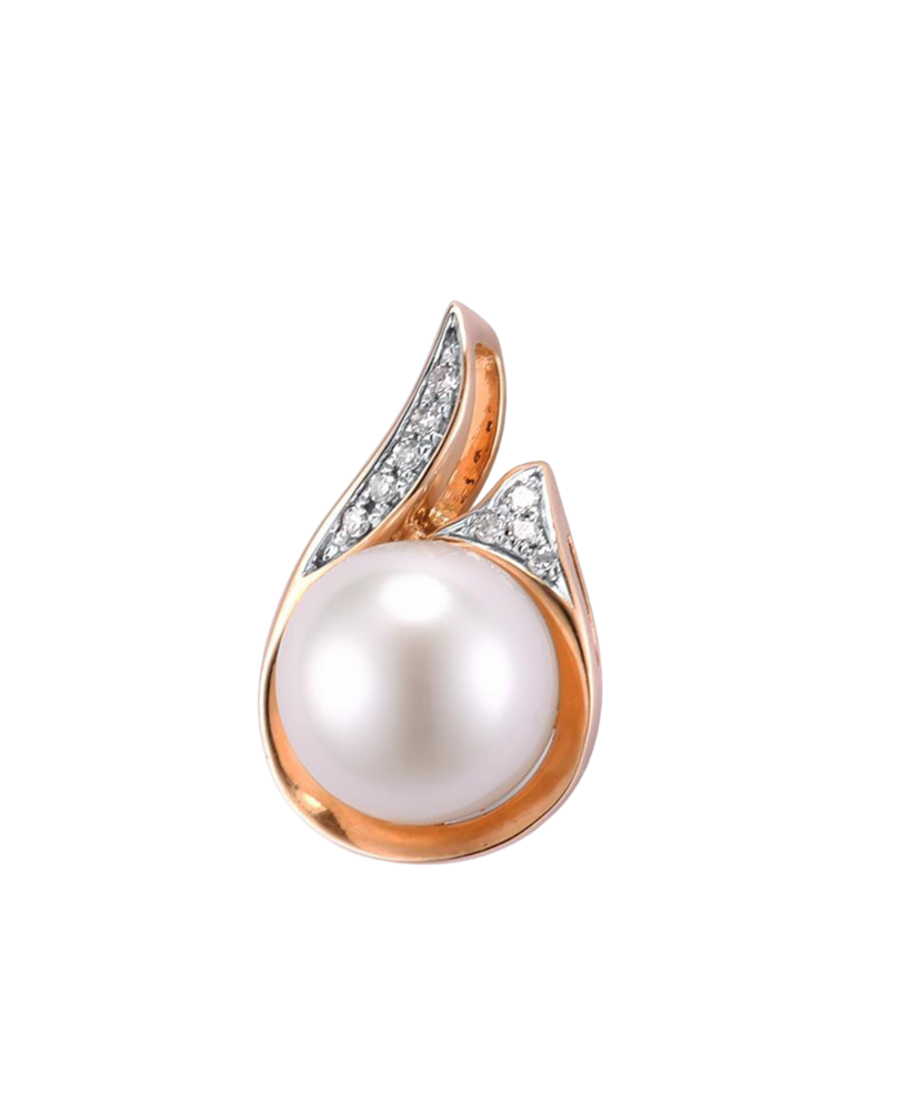 Gold pendant with diamonds and pearls