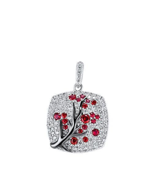 Sterling Silver pendant with nano rubies and zircons