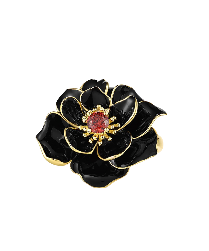 Позолоченное кольцо из серебра с цирконами и эмалью