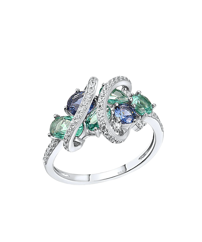 Sterling silver ring with zircons and spinels